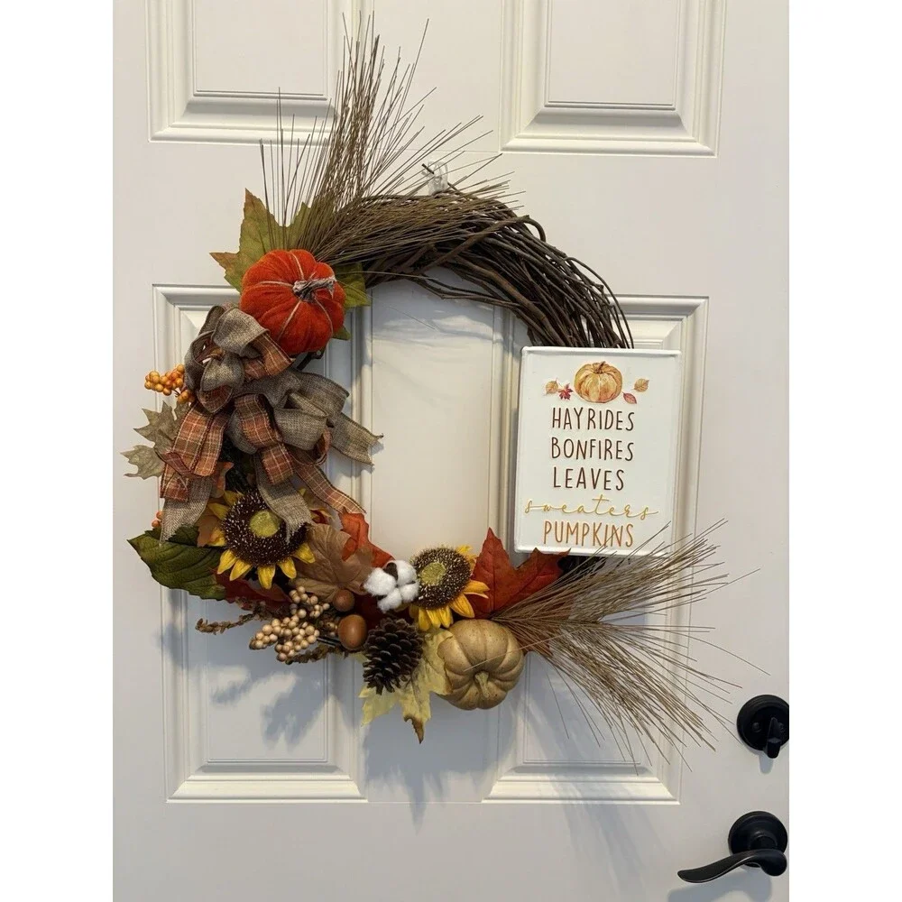 Pumpkin Fall Wreath ~ Autumn ~ Fall Wreath for Front Door ~ Thanksgiving Wreath